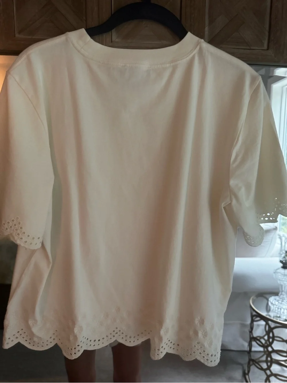 J. Crew Cream Eyelet-Trim Short Sleeve Top